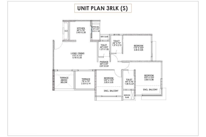 Floor plan of 3 BHK 722 Sq. Ft. Apartment in Pride Purple Park Astra, Pune