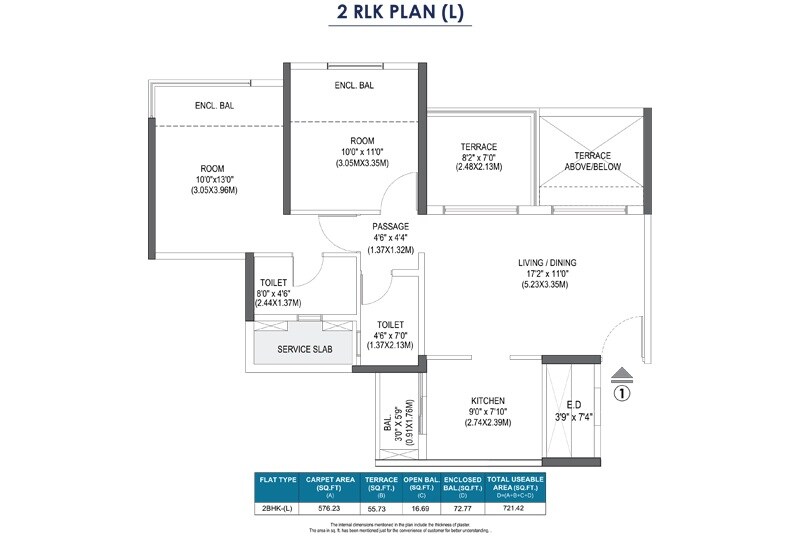 Floor plan of 2 BHK 576 Sq. Ft. Apartment in Pride Purple Park Connect, Pune