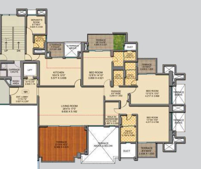 Floor plan of 3 BHK 1851 Sq. Ft. Apartment in Pride Purple The Spires, Pune