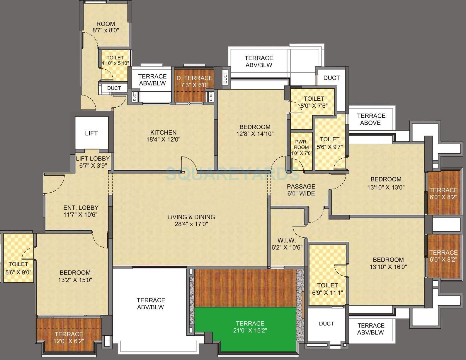 Floor plan of 4 BHK 2103 Sq. Ft. Apartment in Pride Purple The Spires, Pune