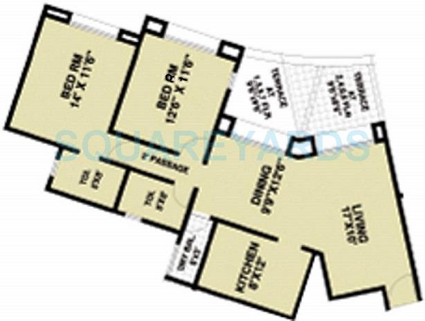 Floor plan of 2 BHK Apartment - 1115 sq. ft. in Pride Purple Sapphire Park, Pune