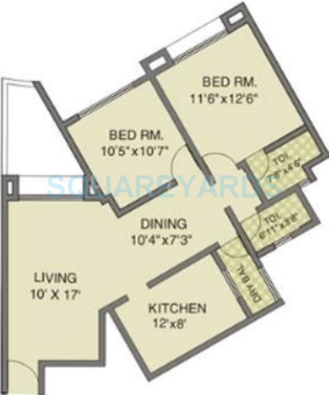 Floor plan of 2 BHK Apartment - 1190 sq. ft. in Pride Purple Sapphire Park, Pune