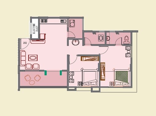 Floor plan of 2 BHK 619 Sq. Ft. Apartment in Pride Signum, Pune