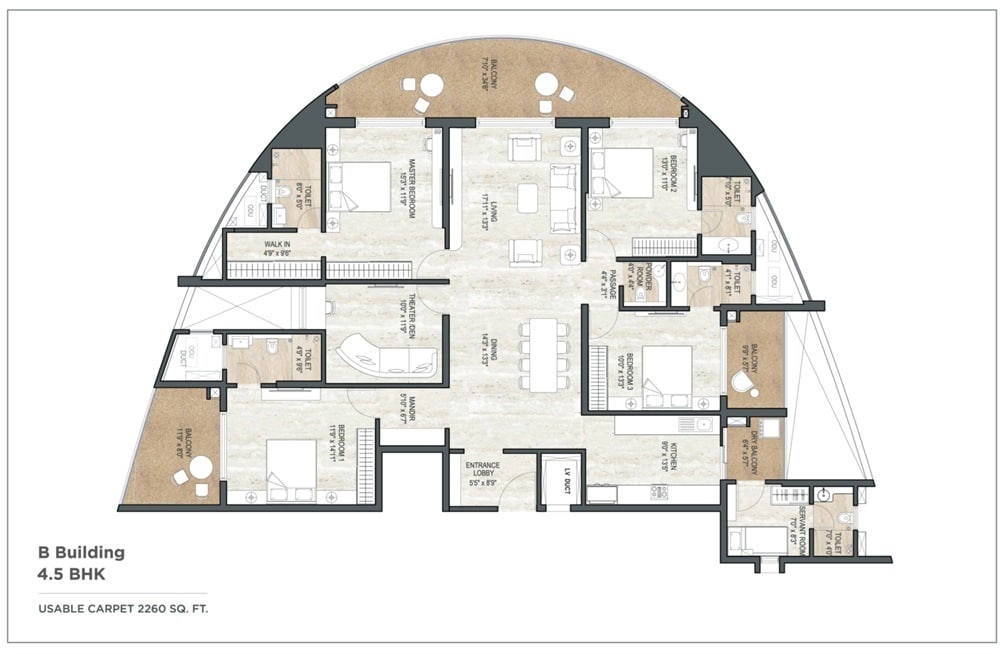 Floor plan of 4 BHK 2260 Sq. Ft. Apartment in Pride World City, Pune