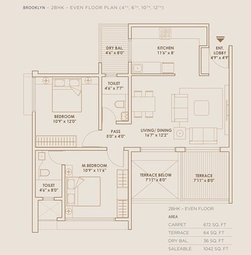 2 BHK Apartment For Rent in Pride World City Brooklyn Charholi Budruk Pune  7500947