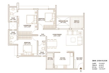  3 BHK Apartment at Pride World City Brooklyn, Madhav Nagar – for Rent