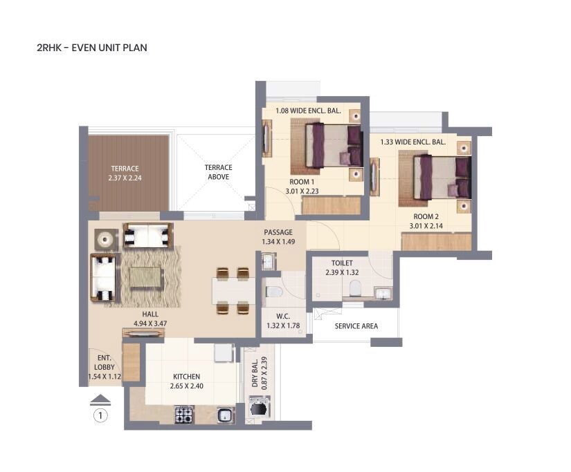 Floor plan of 2 BHK 697 Sq. Ft. Apartment in Pride World City Kingsbury, Pune