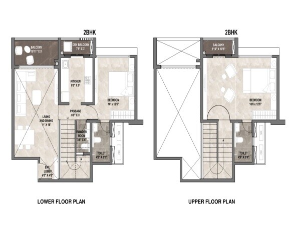 Floor plan of 2 BHK 1010 Sq. Ft. Apartment in Pride World City Montreal, Pune