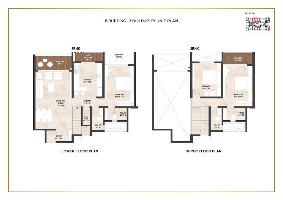 Floor plan of 3 BHK 1359 Sq. Ft. Apartment in Pride World City Montreal, Pune