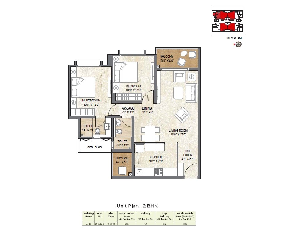Floor plan of 2 BHK 786 Sq. Ft. Apartment in Pride World City Soho, Pune