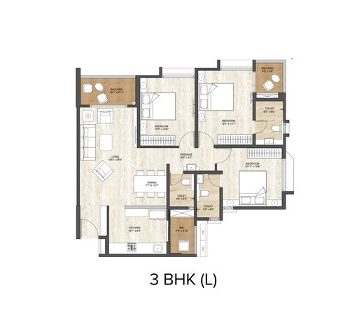 Floor plan of 3 BHK 1056 Sq. Ft. Apartment in Pride World City Wellington, Pune