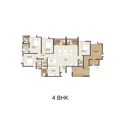 Floor plan of 4 BHK 1310 Sq. Ft. Apartment in Pride World City Wellington, Pune