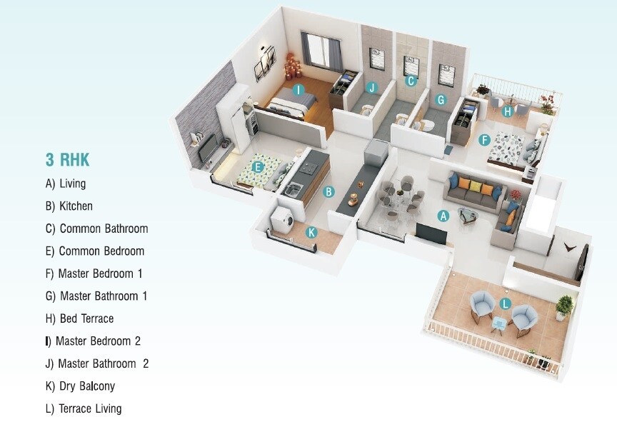 3 BHK 842 Sq. Ft. Apartment