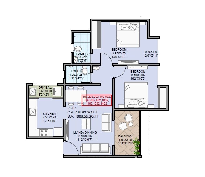 Floor plan of 2 BHK 719 Sq. Ft. Apartment in Primal Saundaryam, Pune