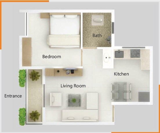 Floor plan of 1 BHK 312 Sq. Ft. Apartment in Primary Pratham, Pune