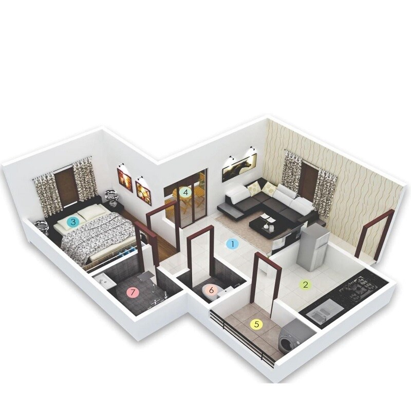 Floor plan of 1 BHK 423 Sq. Ft. Apartment in Prime Aangan, Pune