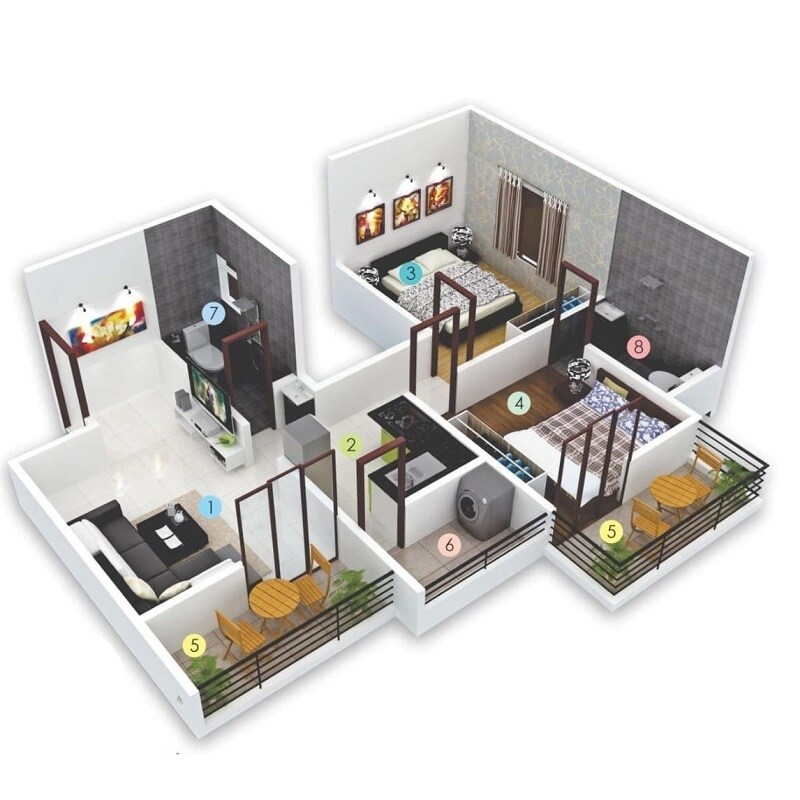 Floor plan of 2 BHK 650 Sq. Ft. Apartment in Prime Aangan, Pune