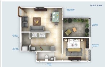 Floor plan of 1 BHK 435 Sq. Ft. Apartment in Primespace Utsav Homes III, Pune