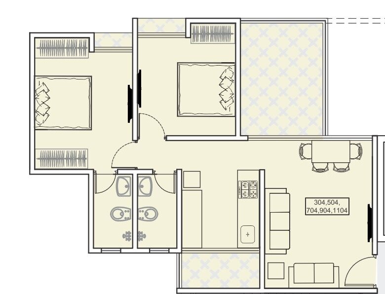 Floor plan of 2 BHK 497 Sq. Ft. Apartment in Primespace Utsav Homes III, Pune