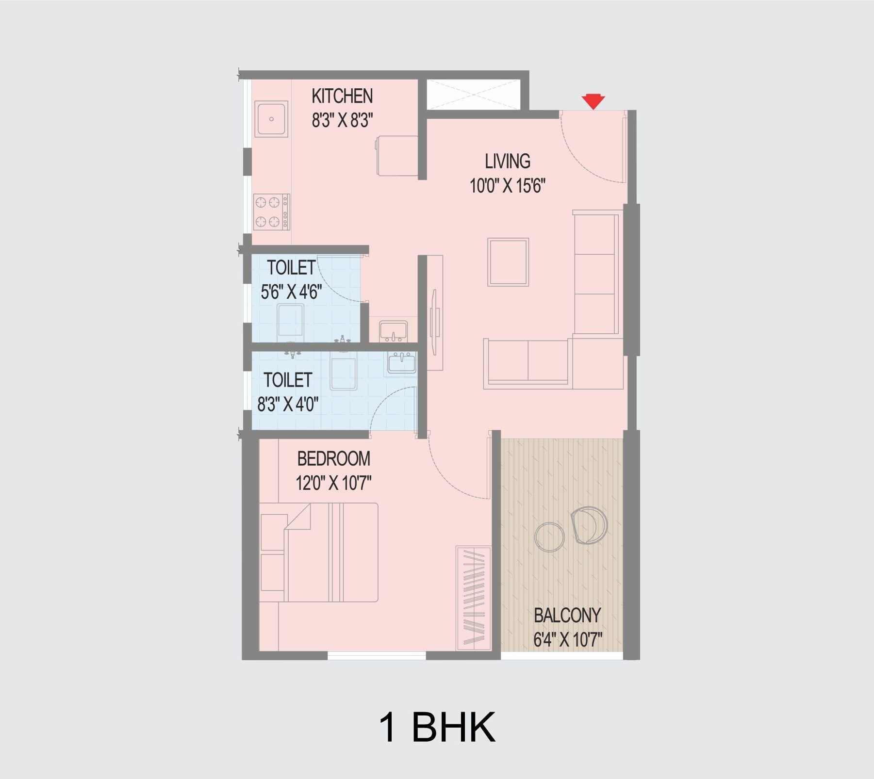 Floor plan of 1 BHK 509 Sq. Ft. Apartment in Swastik Prism City Skylife, Pune