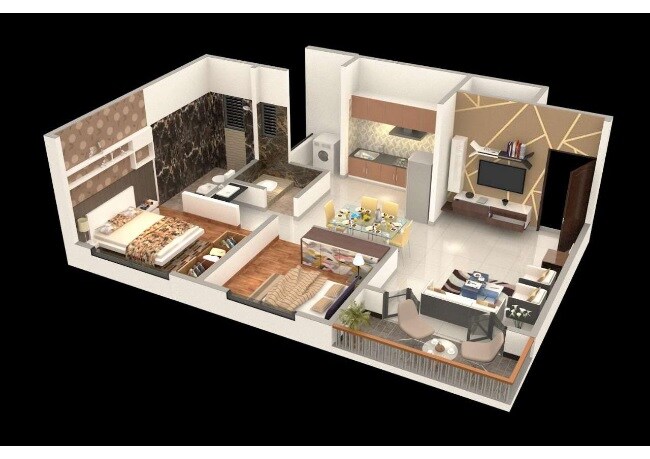 Floor plan of 2 BHK Apartment - 553 sq. ft. in Prisma Homes, Pune