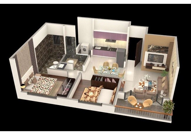 Floor plan of 2 BHK Apartment - 566 sq. ft. in Prisma Homes, Pune