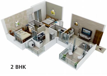 Floor plan of 2 BHK 488 Sq. Ft. Apartment in Pristine Aakanksha, Pune