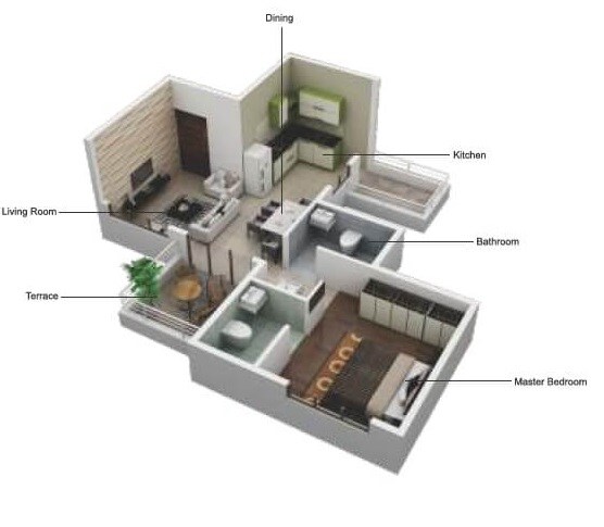 Floor plan of 1 BHK 386 Sq. Ft. Apartment in Pristine Greens, Pune