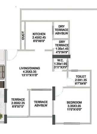 Floor plan of 1 BHK 327 Sq. Ft. Apartment in Pristine Greens, Pune