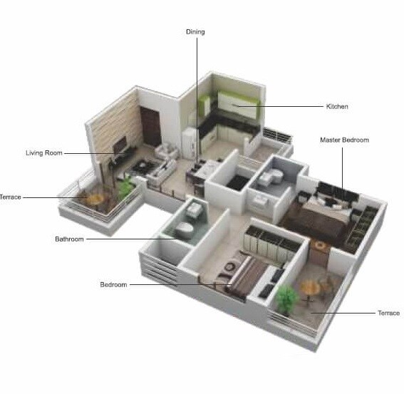 Floor plan of 2 BHK 420 Sq. Ft. Apartment in Pristine Greens, Pune