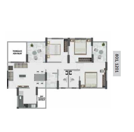 Floor plan of 3 BHK 706 Sq. Ft. Apartment in Pristine Greens, Pune