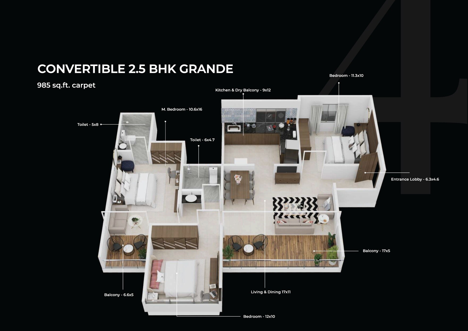 2 BHK 983 Sq. Ft. Apartment