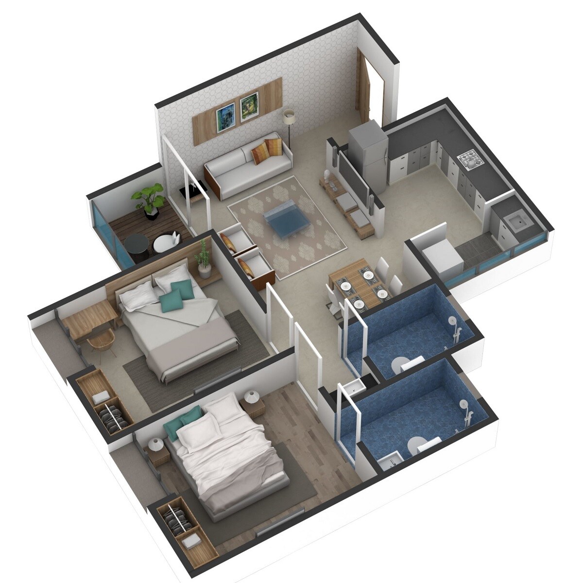 Floor plan of 2 BHK 659 Sq. Ft. Apartment in Pristine ILife, Pune