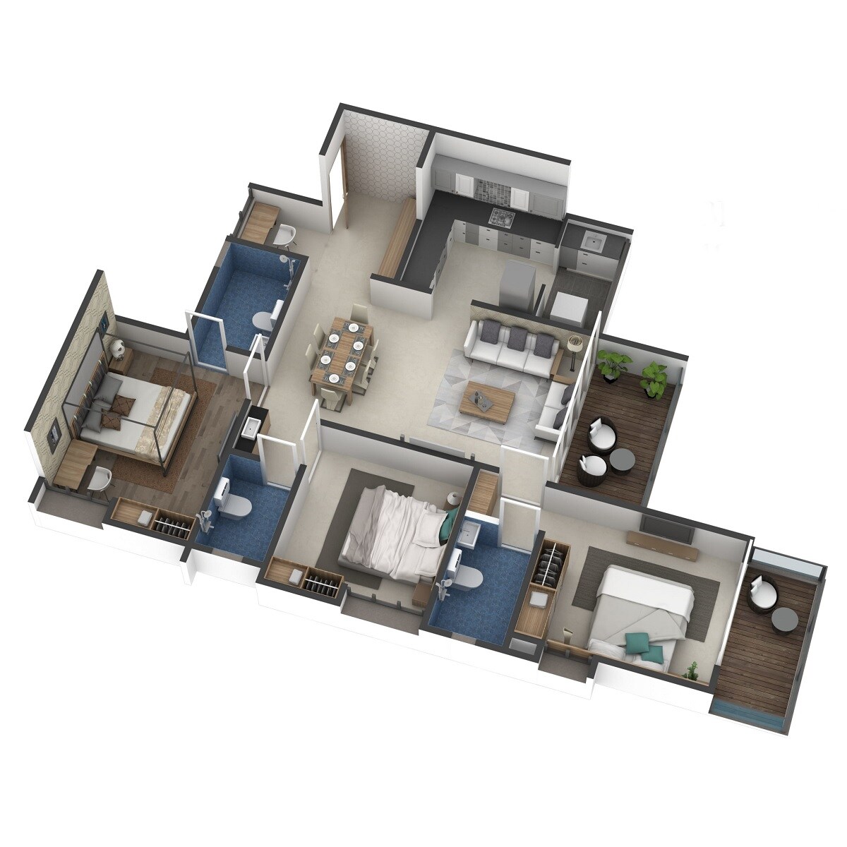 Floor plan of 3 BHK 1043 Sq. Ft. Apartment in Pristine ILife, Pune