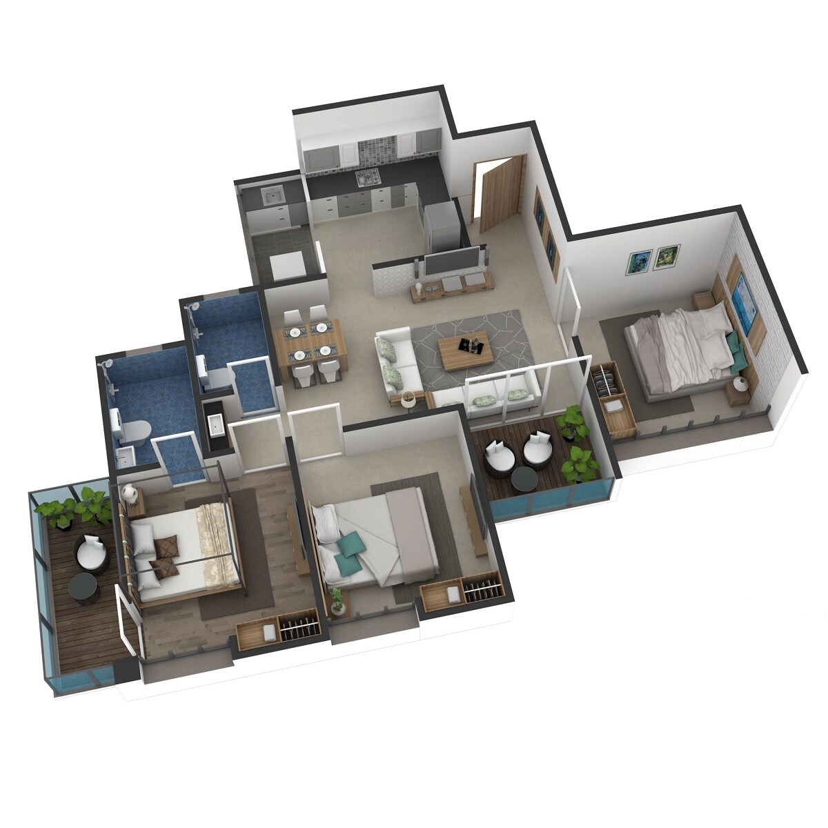 Floor plan of 3 BHK 870 Sq. Ft. Apartment in Pristine ILife, Pune
