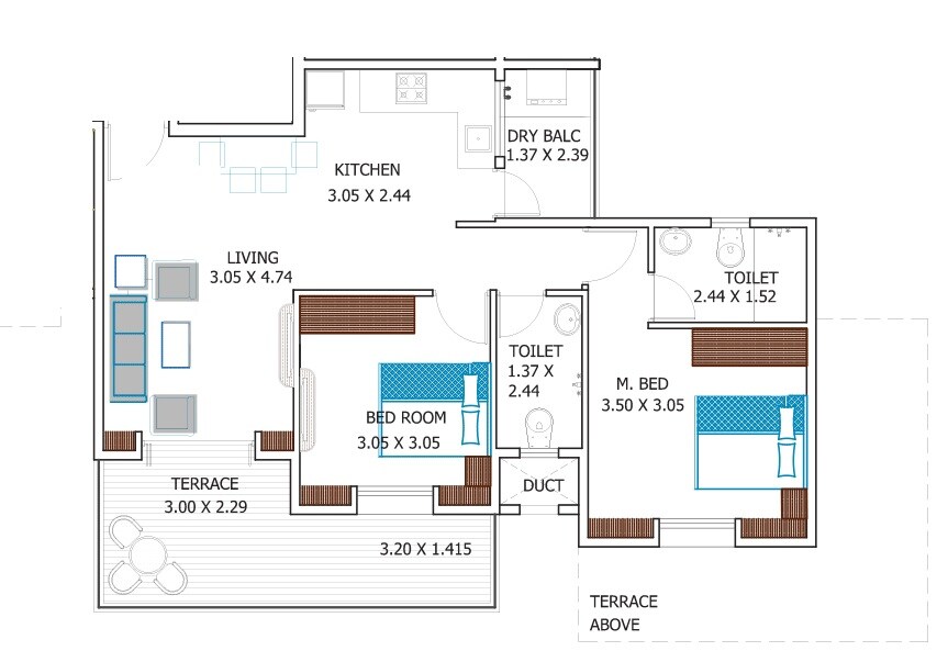 Floor plan of 2 BHK 599 Sq. Ft. Apartment in Pristine Pacific Phase 2, Pune