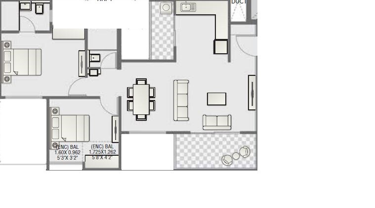 Floor plan of 2 BHK 799 Sq. Ft. Apartment in Pristine Pronext, Pune