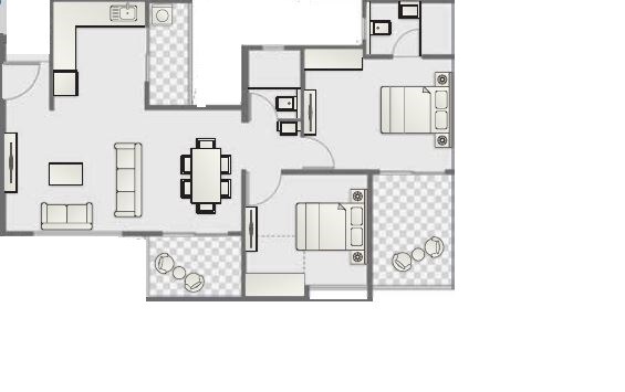 Floor plan of 2 BHK 850 Sq. Ft. Apartment in Pristine Pronext, Pune