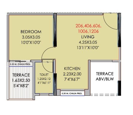 Floor plan of 1 BHK 260 Sq. Ft. Apartment in Pristine Prosperia, Pune