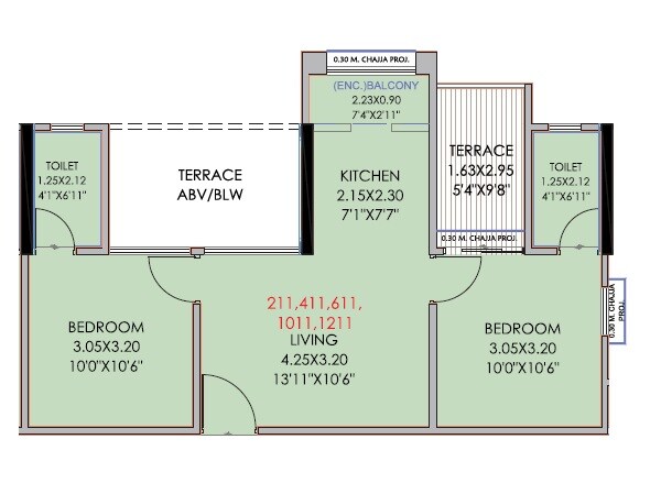 Floor plan of 2 BHK 492 Sq. Ft. Apartment in Pristine Prosperia, Pune
