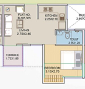 Floor plan of 1 BHK 469 Sq. Ft. Apartment in Pristine Purvrang, Pune