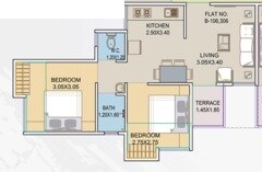 Floor plan of 2 BHK 679 Sq. Ft. Apartment in Pristine Purvrang, Pune