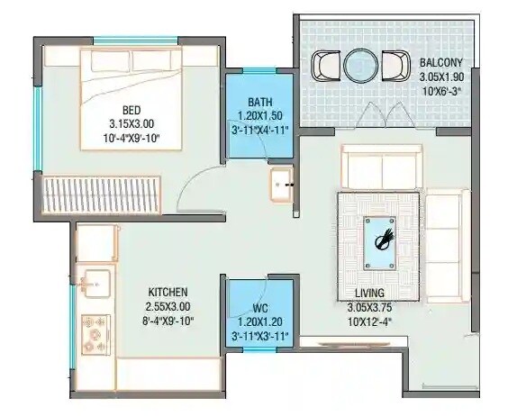Floor plan of 1 BHK 460 Sq. Ft. Apartment in Prithvi Nature Nest, Pune
