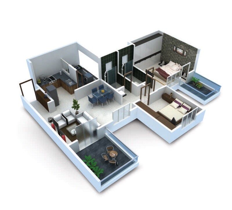 Floor plan of 2 BHK Apartment - 1003 sq. ft. in Prithvi Presidio, Pune