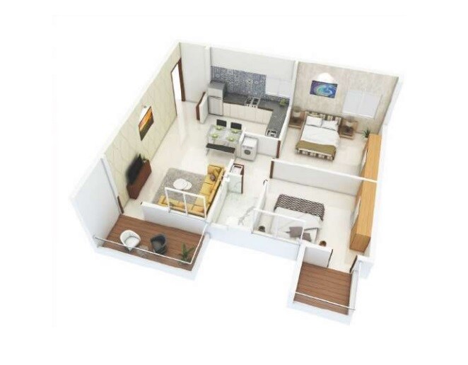 Floor plan of 2 BHK 538 Sq. Ft. Apartment in Prithvi Proximus, Pune