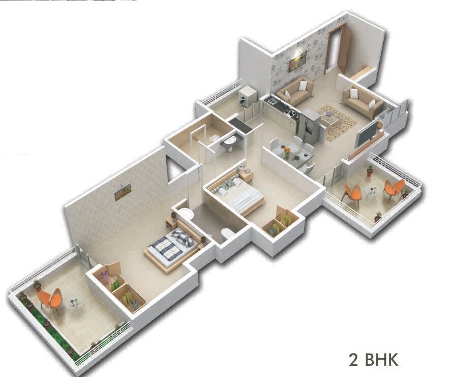 Floor plan of 2 BHK 1103 Sq. Ft. Apartment in Prithvi Sai Velocity Phase 1, Pune