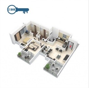 Floor plan of 2 BHK 571 Sq. Ft. Apartment in Prithvi Sai Velocity Phase II, Pune