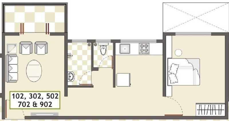 Floor plan of 1 BHK 482 Sq. Ft. Apartment in Prithvi Shaurya Sky One, Pune