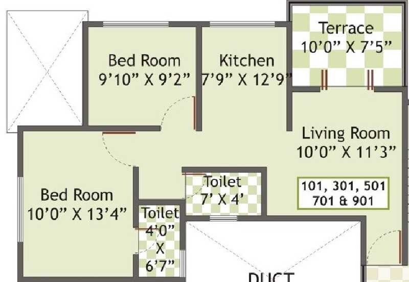 Floor plan of 2 BHK 545 Sq. Ft. Apartment in Prithvi Shaurya Sky One, Pune