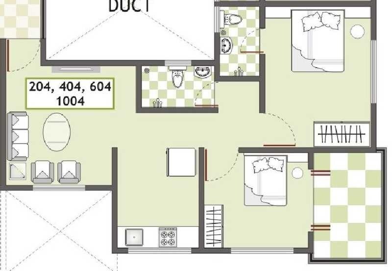 Floor plan of 2 BHK 551 Sq. Ft. Apartment in Prithvi Shaurya Sky One, Pune